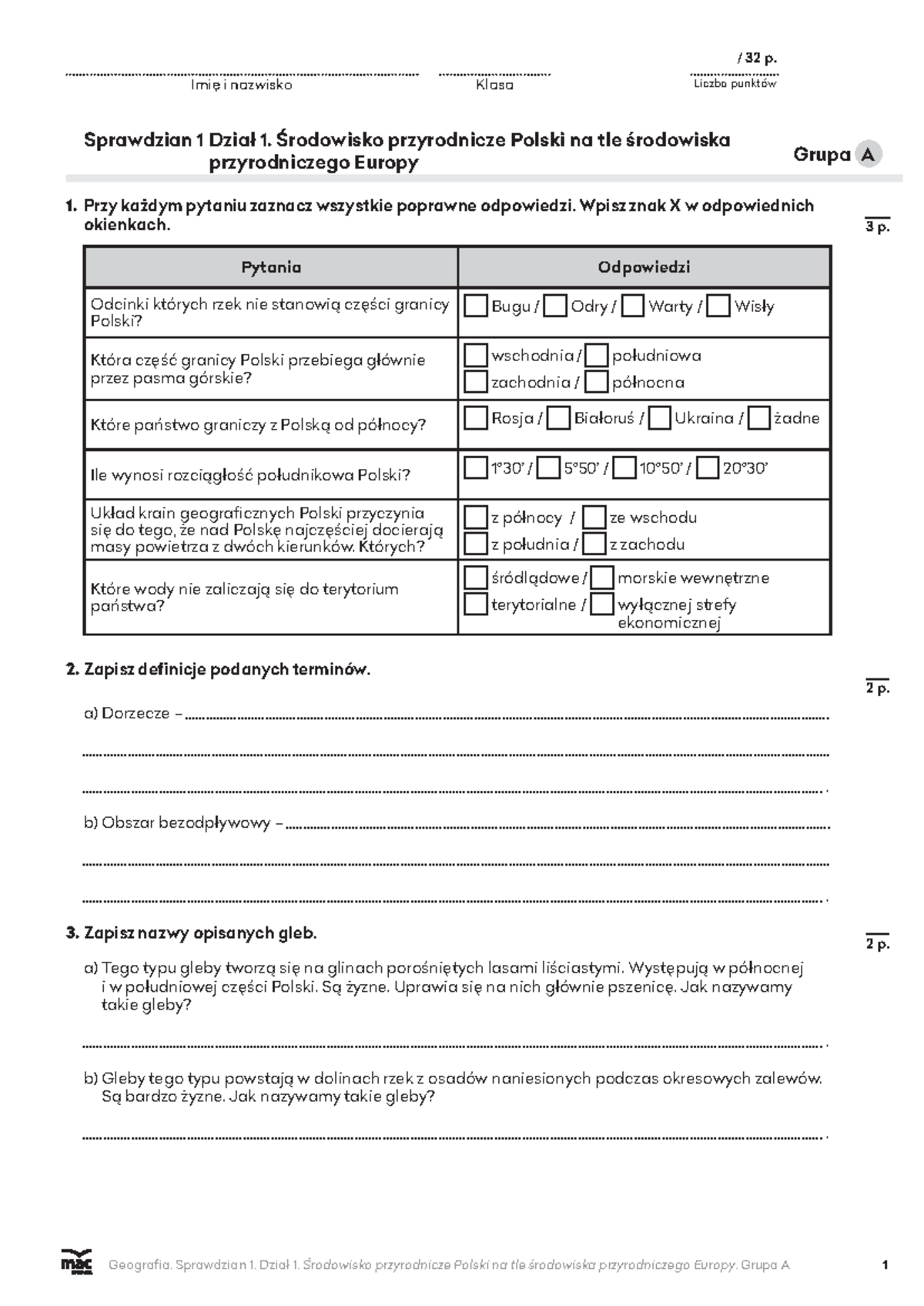 Geografia Sprawdzian 1 Technikum Dział 1 www.studocu.com