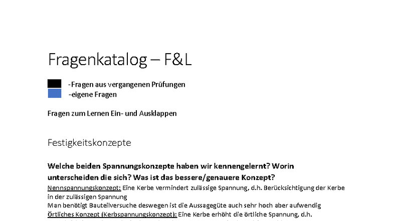 Fragenkatalog zur Festigkeitslehre: Konzepte und Prüfungen - Document Preview