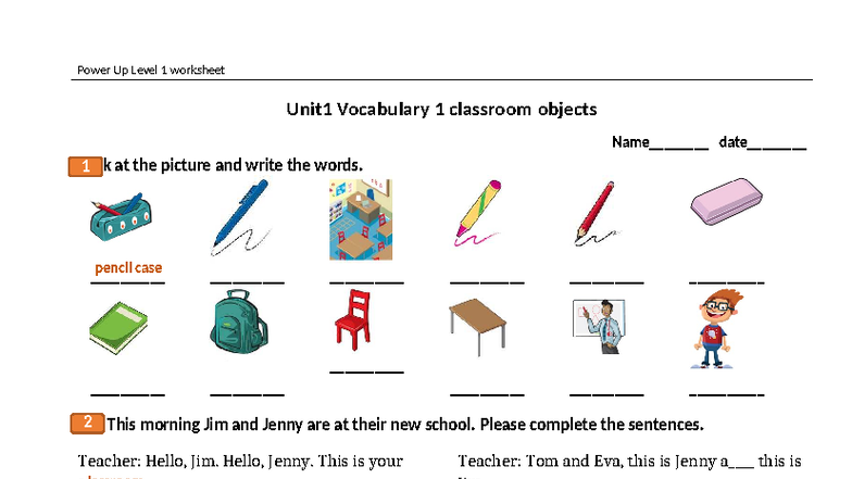 PU1-U1 Vocabulary 1 - Classroom Objects Worksheet - Studocu