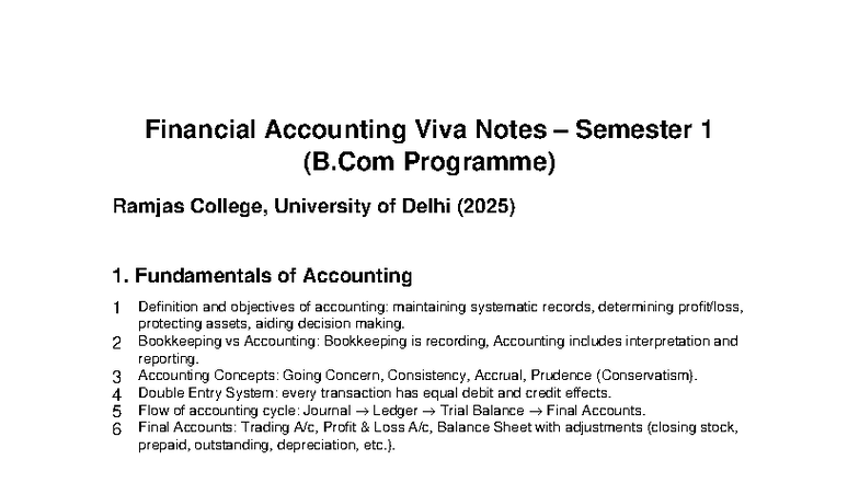 Financial Accounting Viva Notes (B.Com Semester 1) Ramjas College - Studocu