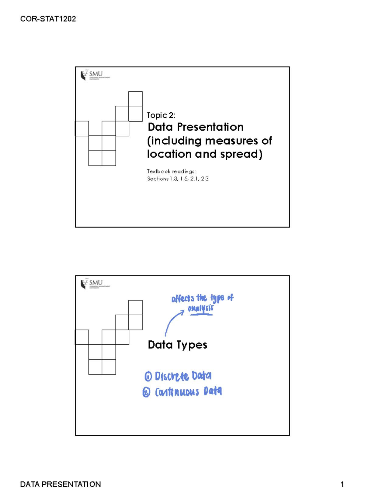 C0R-STAT1202 Lecture Notes: Data Presentation & Analysis Techniques ...