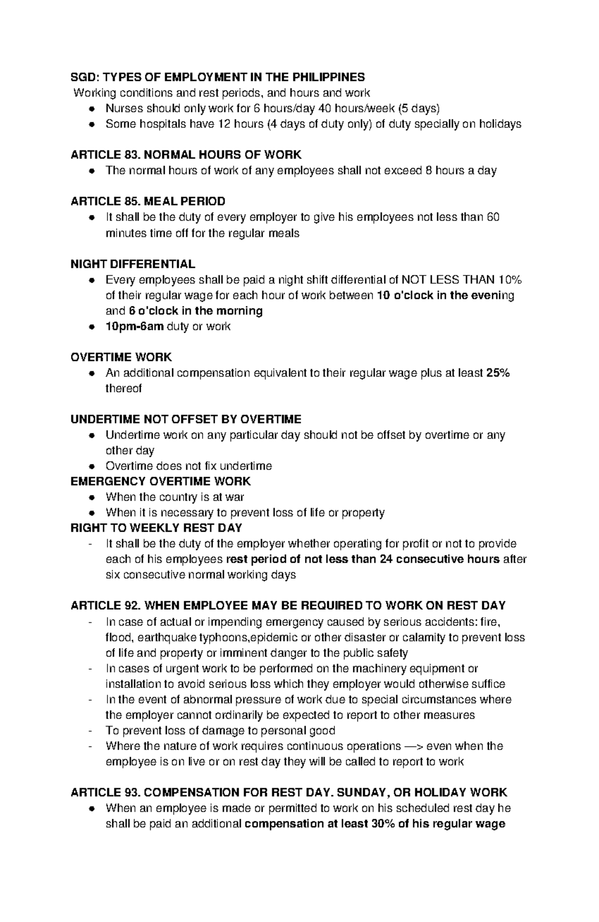 SGD: EMPLOYMENT CONDITIONS AND RIGHTS IN THE PHILIPPINES - Studocu