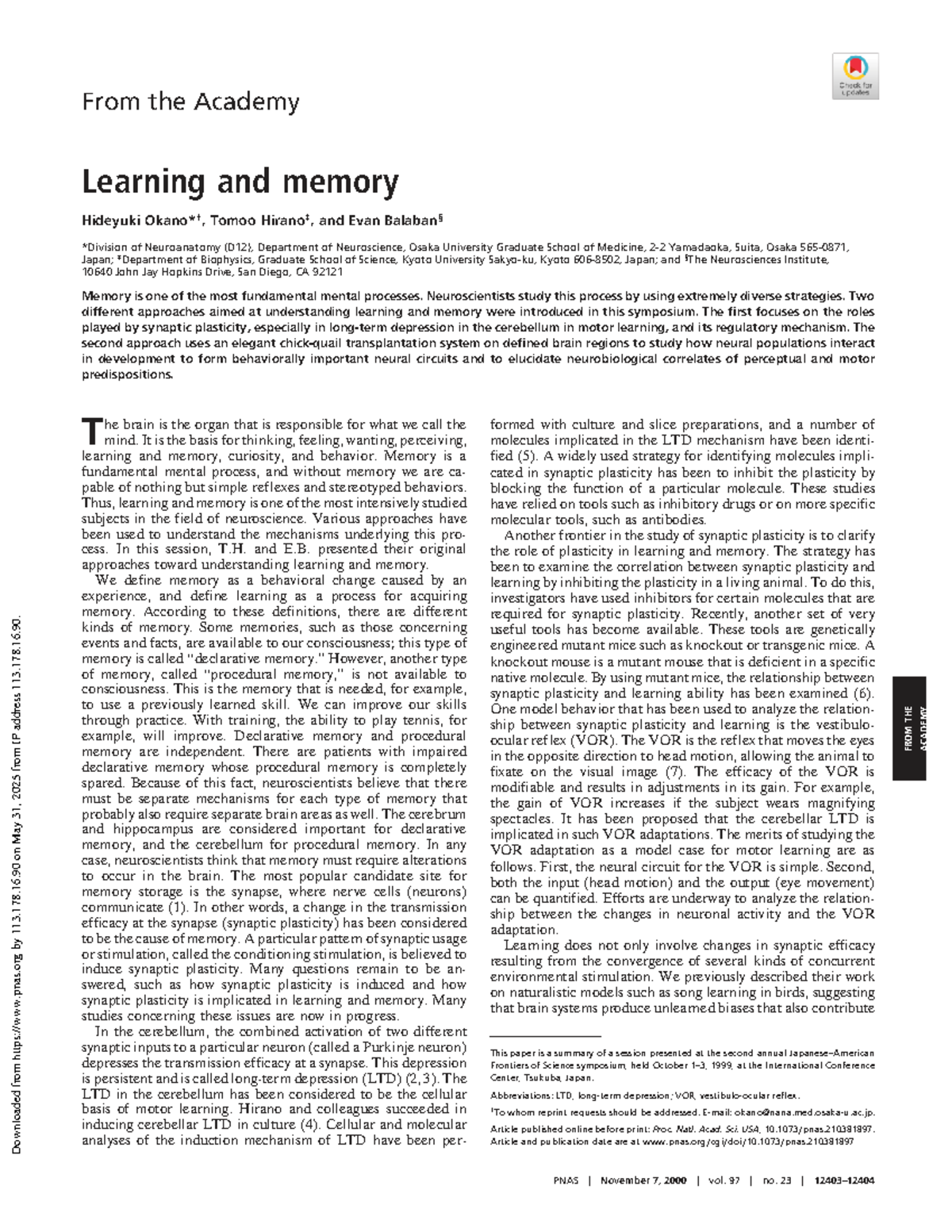 Learning and Memory Insights: Approaches from Neuroanatomy (D12) - Studocu