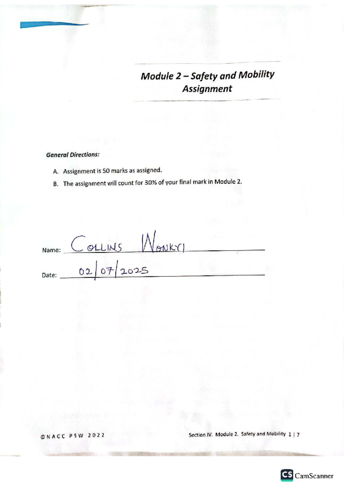 CS PSW 2022 Module 2 Safety and Mobility Assignment Guidelines - Studocu