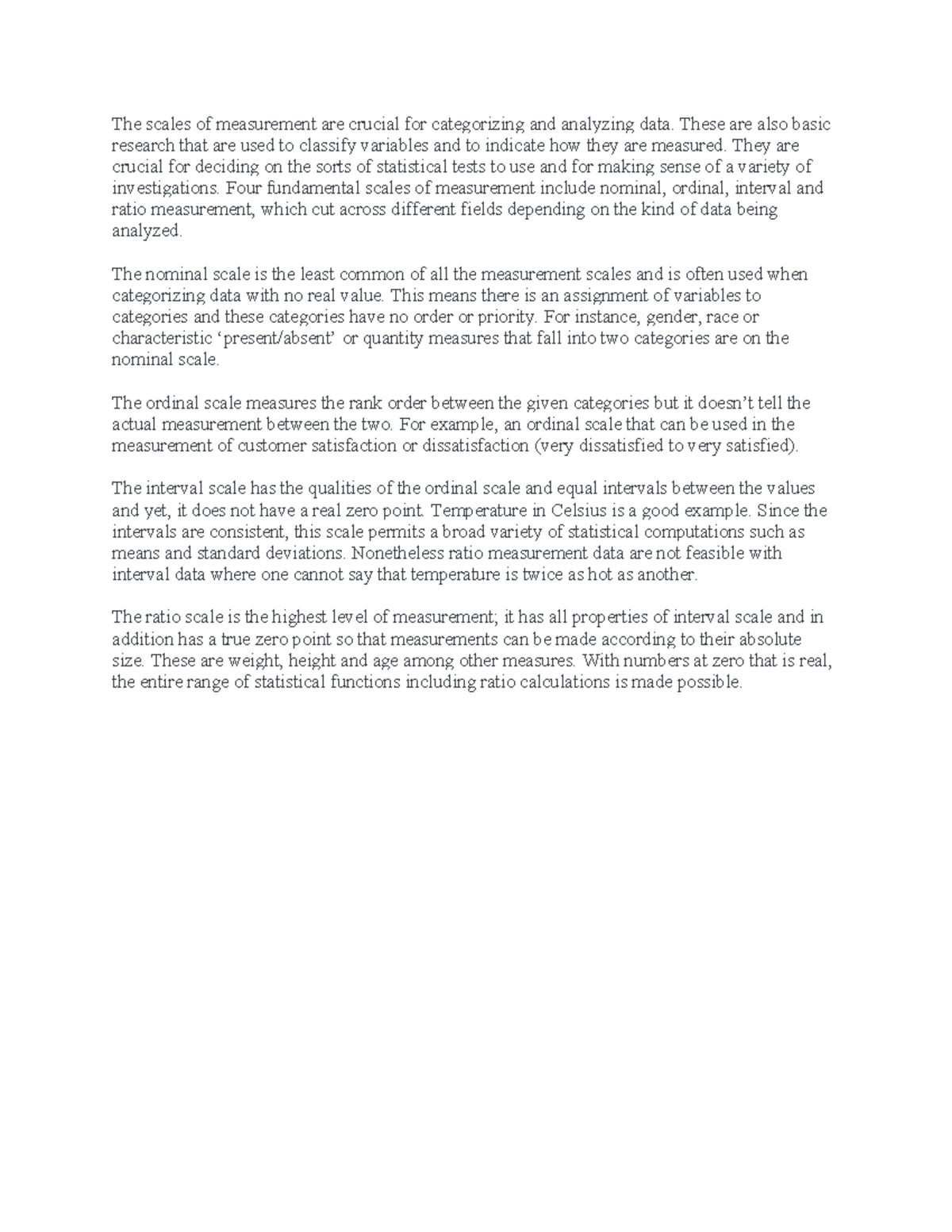 Understanding the Scales of Measurement in Research Analysis - Studocu