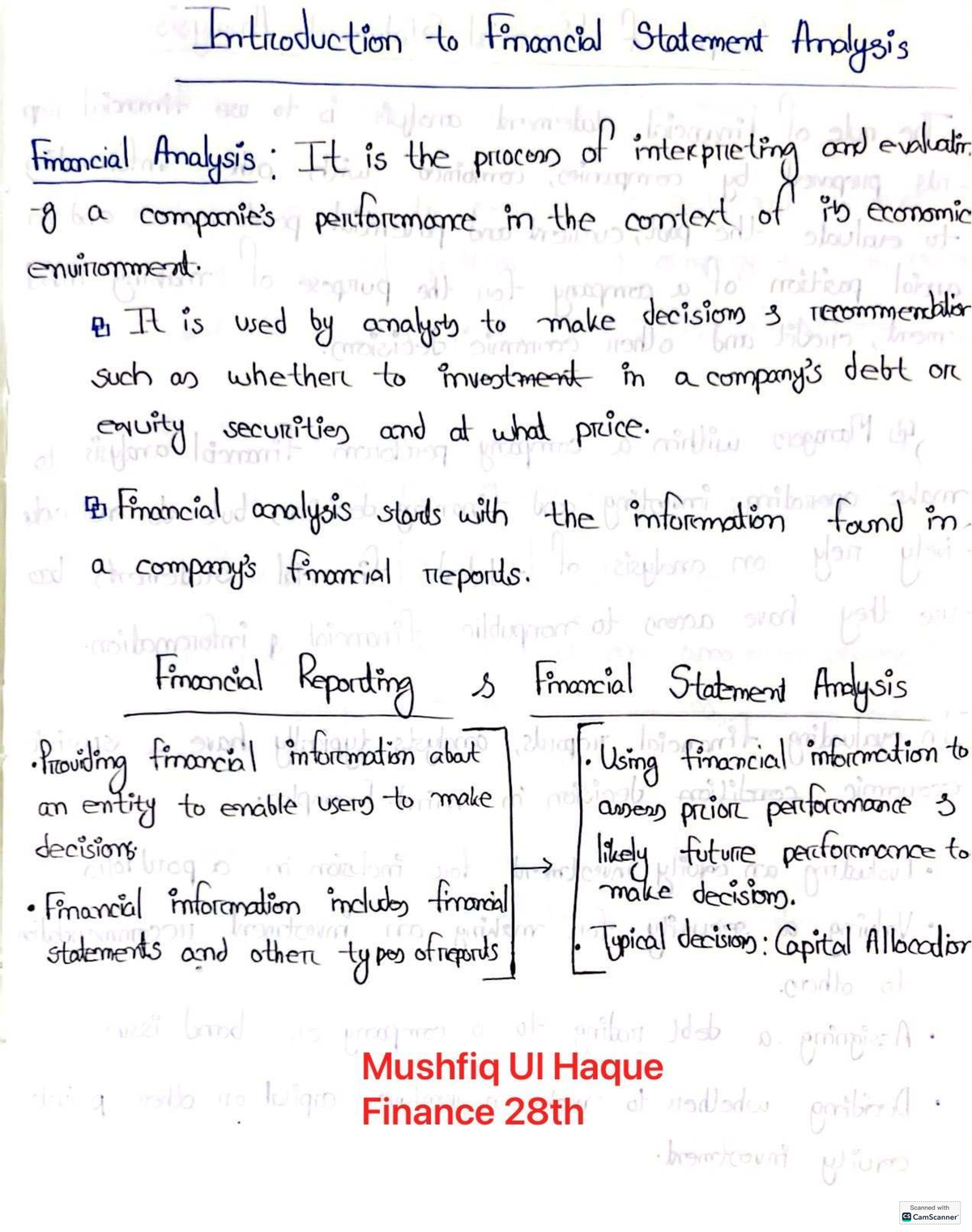 F306 1st Midterm Notes: Introduction to Financial Statement Analysis ...