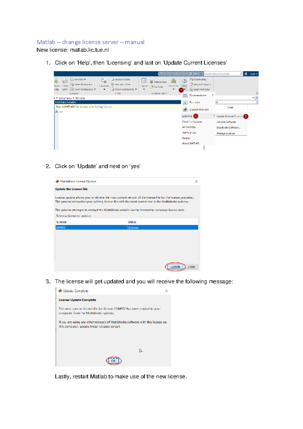Matlab - change license server - manual - computatioanl mechanics ...