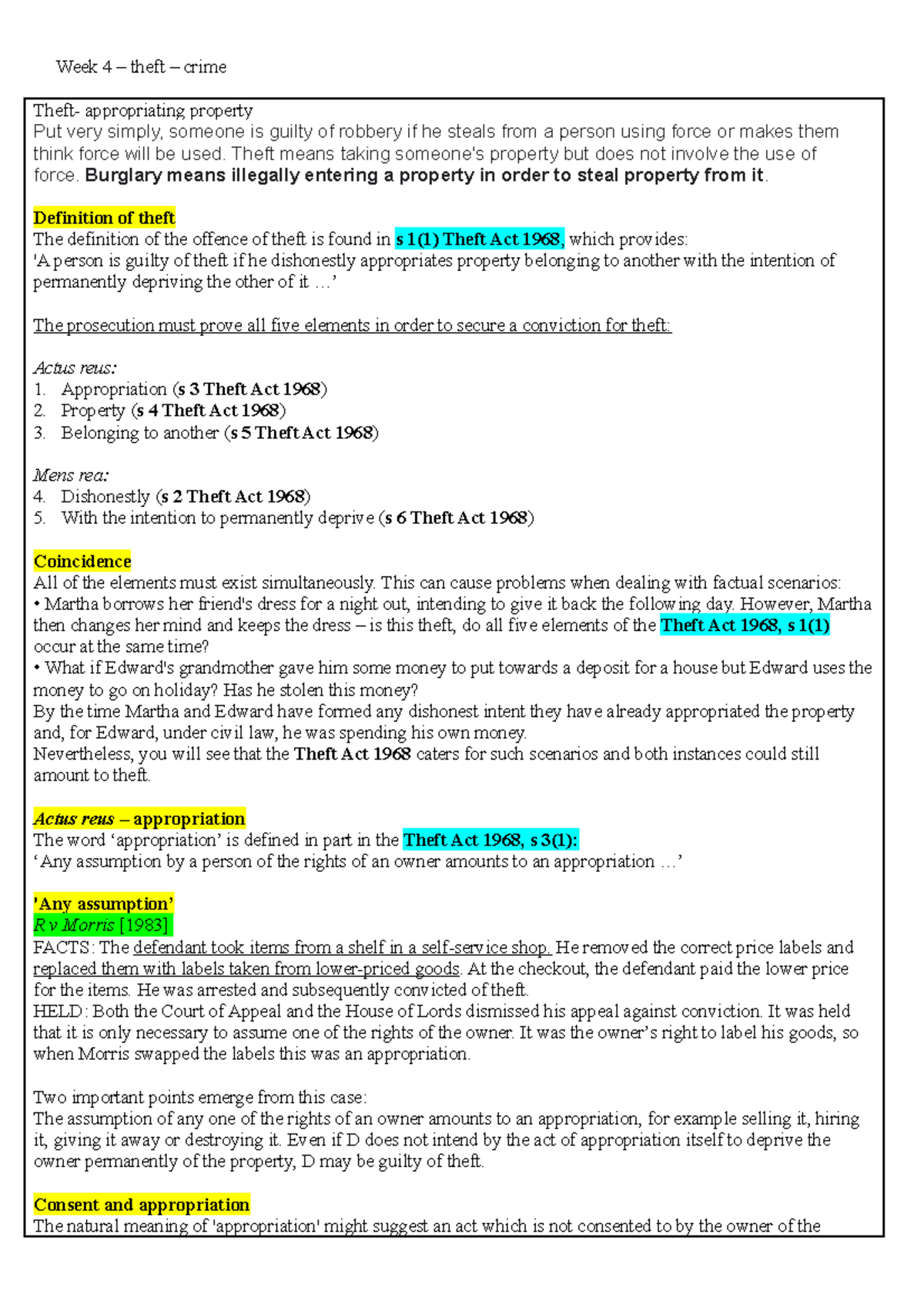 Week 4: Understanding Theft in Criminal Law - BPP PGDL Study Notes ...