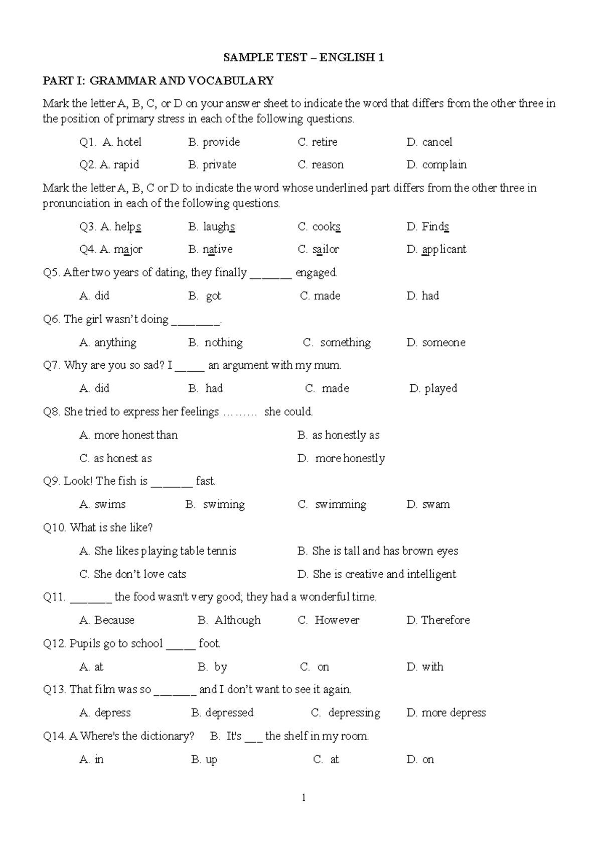 Sample Test AV1 - Grammar & Vocabulary Key - Studocu