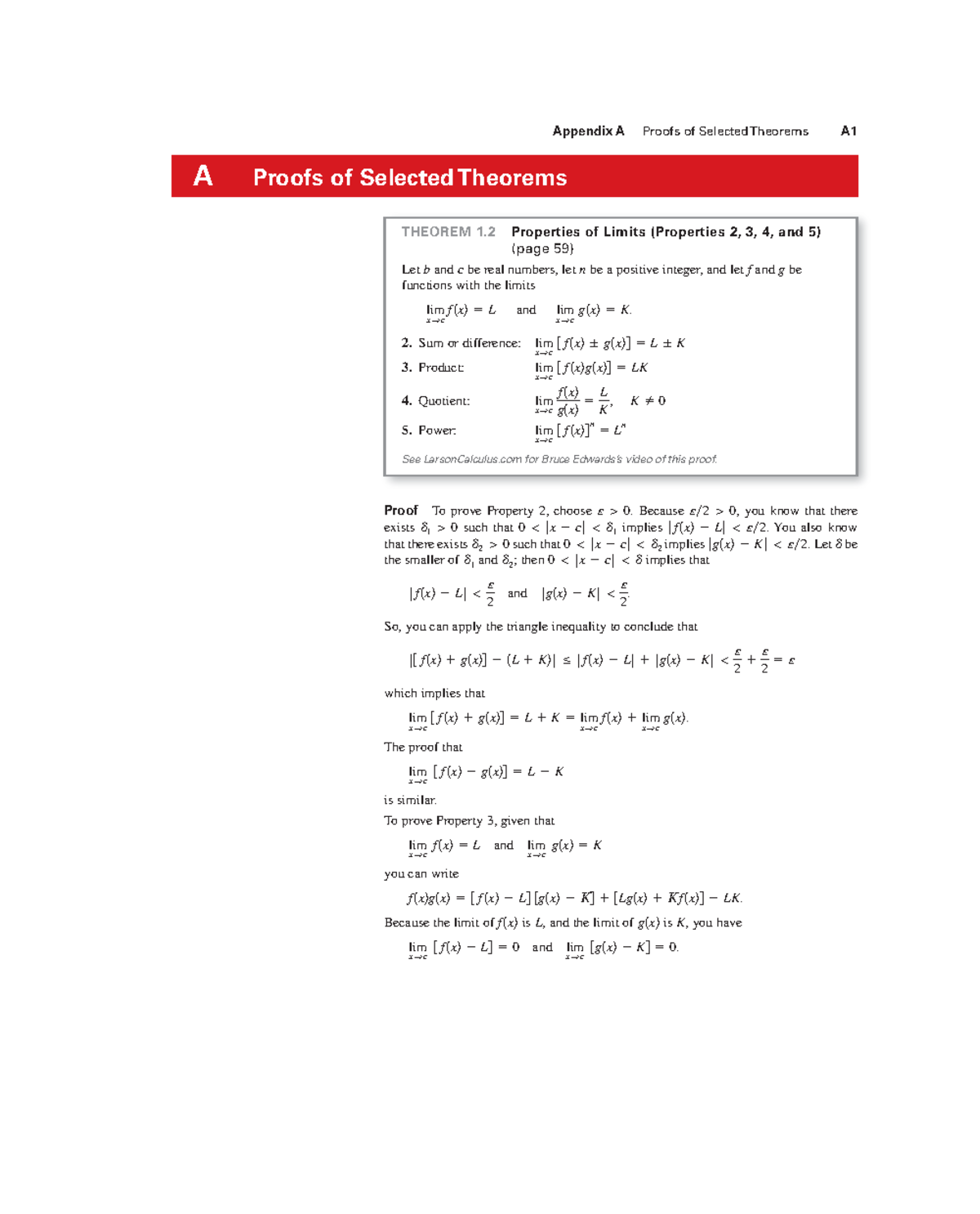 Calculus-larson-appendix A - Appendix A Proofs of Selected Theorems A A ...