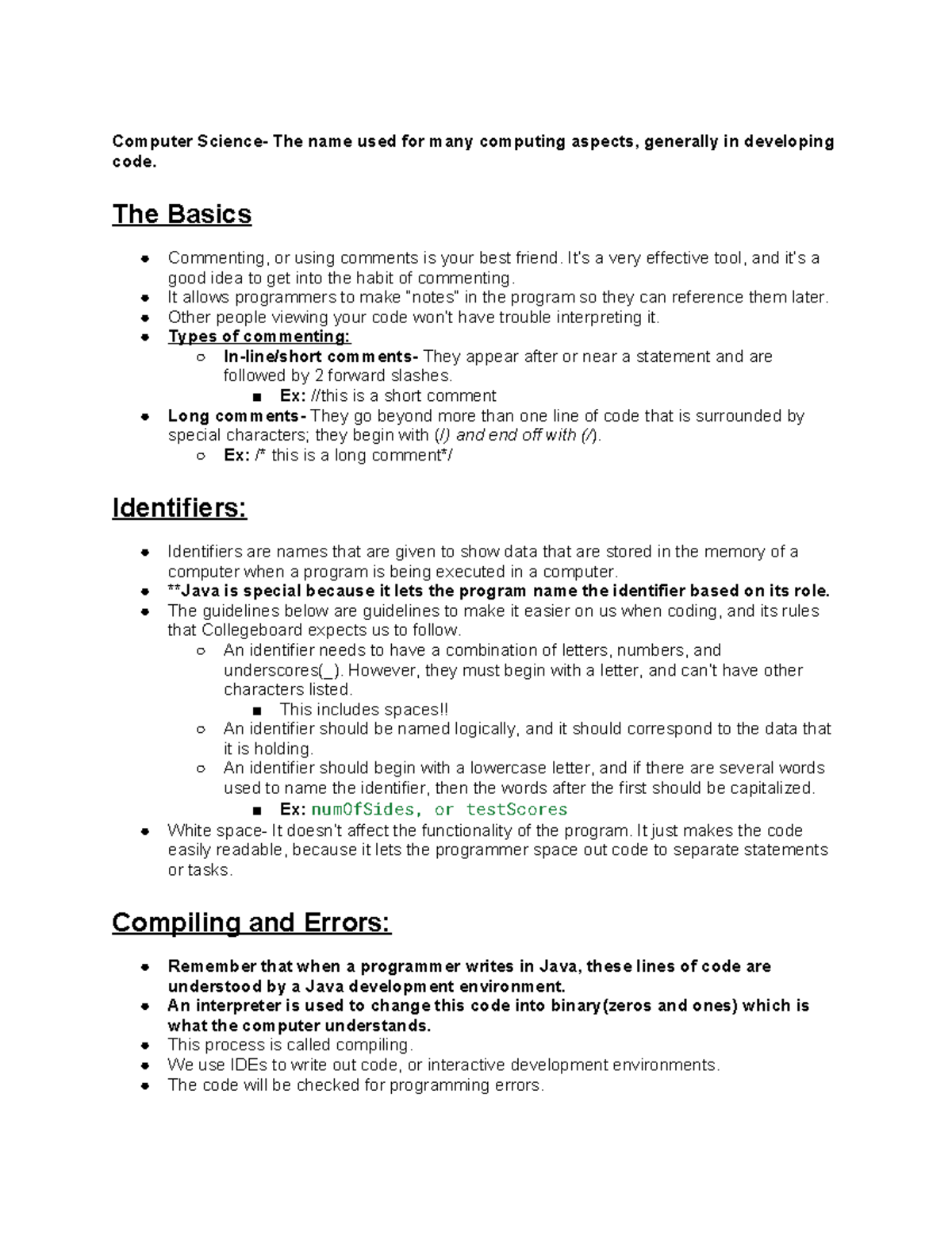AP Computer Science A - Unit 1: Coding Fundamentals and Best Practices ...