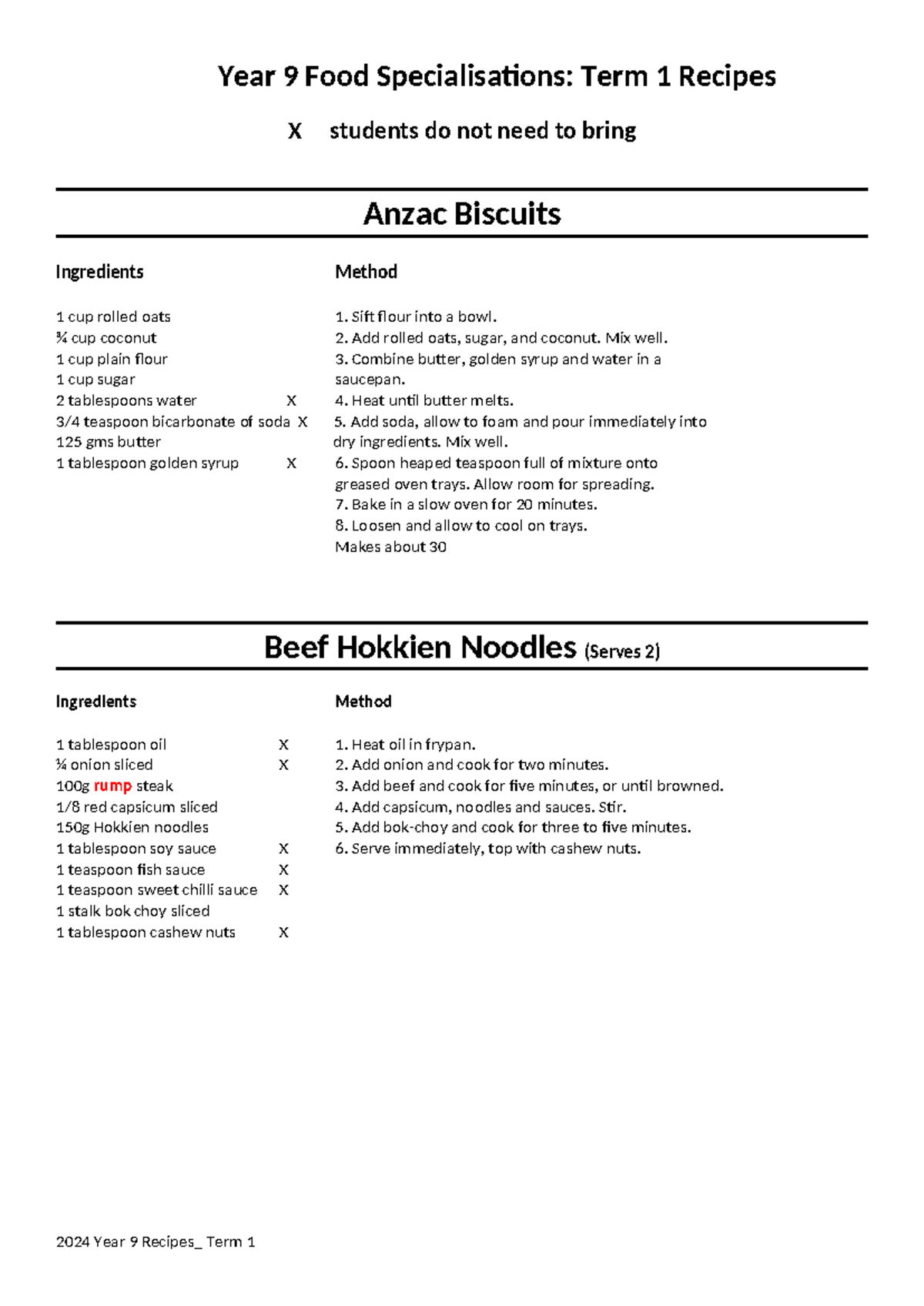 Year 9 Food Specialisations: Term 1 Recipe Collection - Studocu