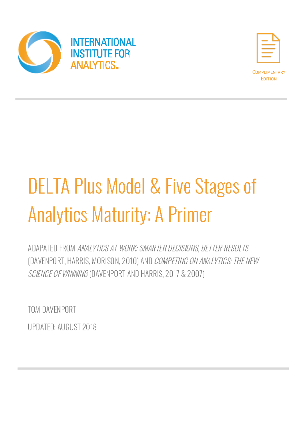 Davenport 2018: Understanding DELTA Plus & Analytics Maturity Framework ...