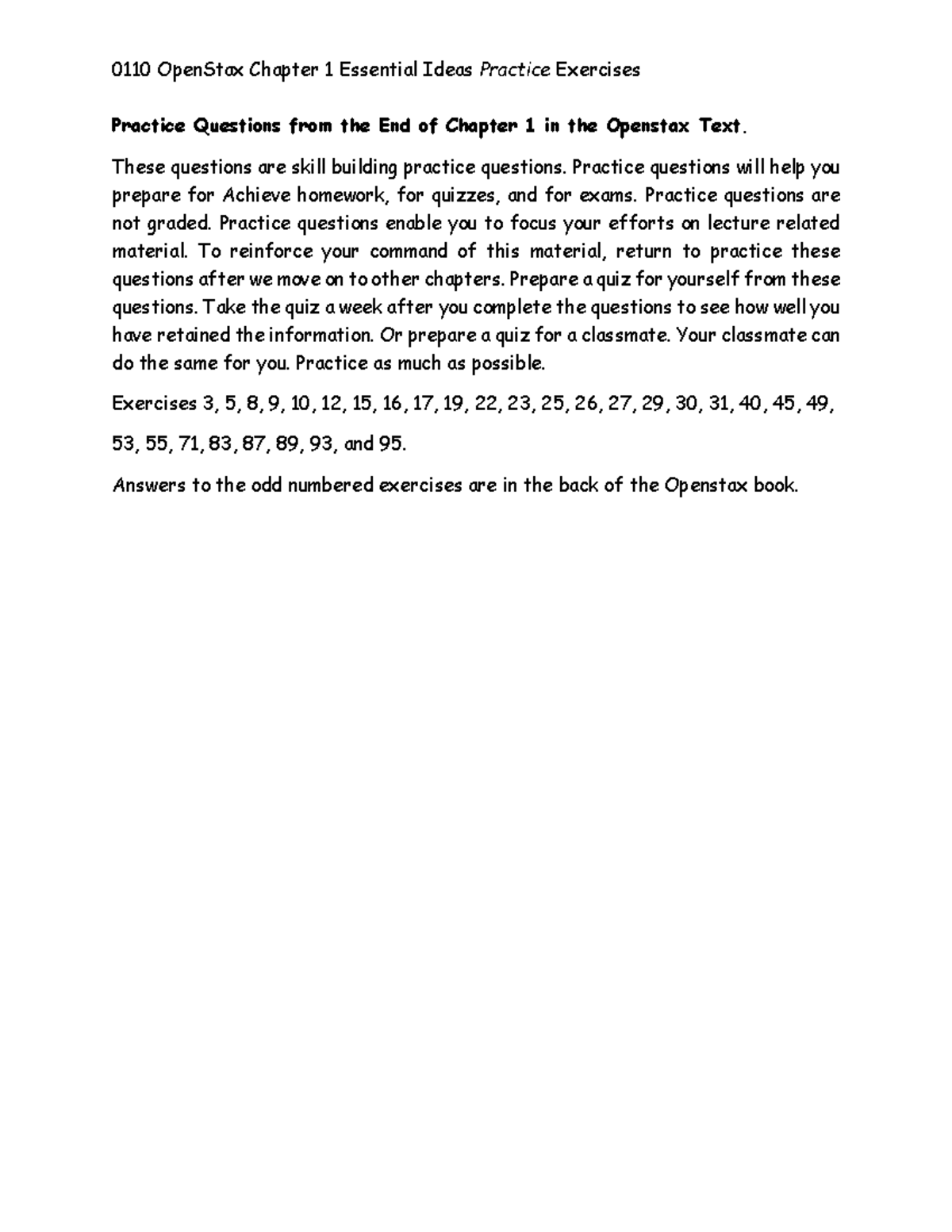 0110 F24 OpenStax Chapter 1 Practice Questions & Exercises - Studocu