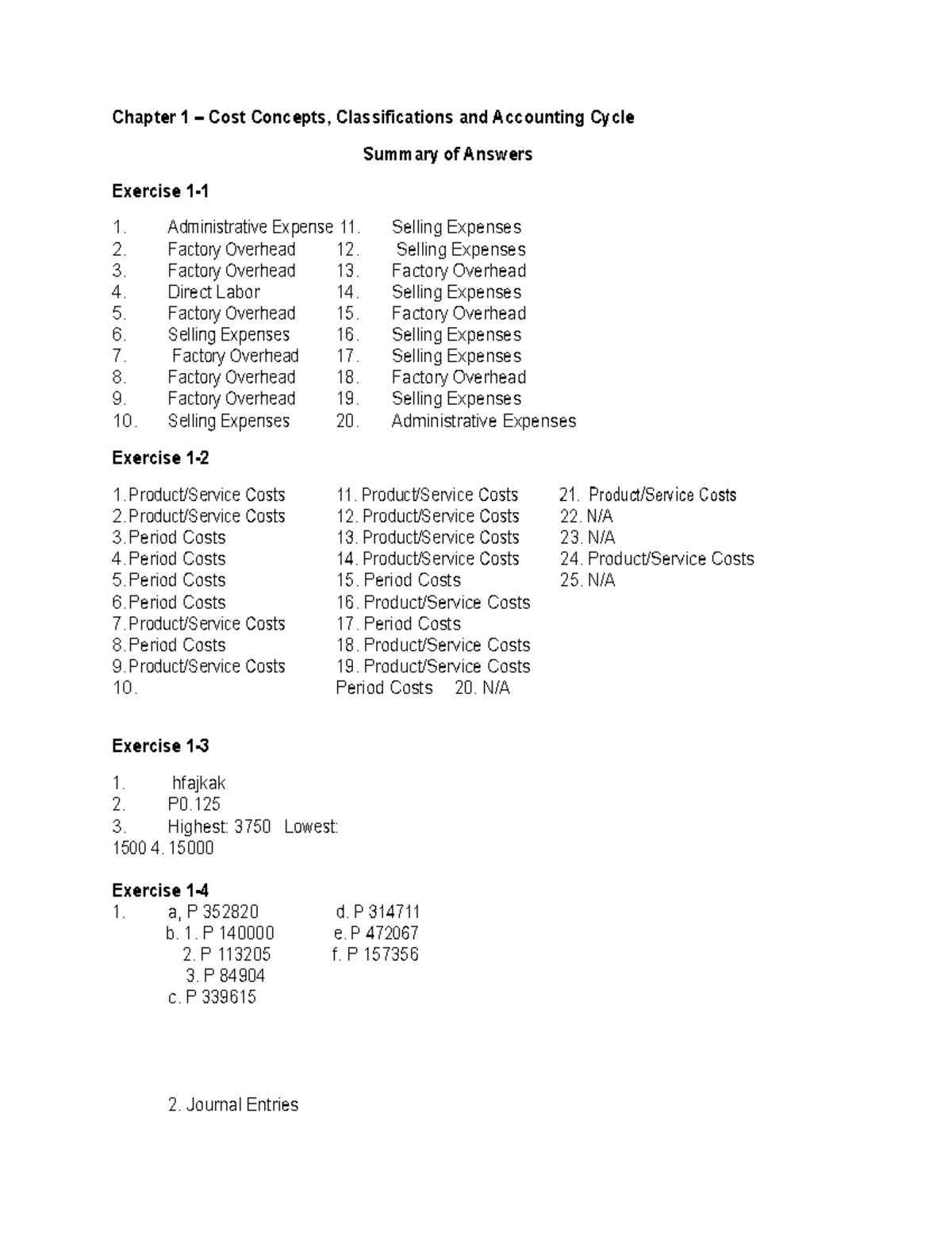 Solution Manual for Cost Accounting: Chapter 1 Summary & Exercises ...