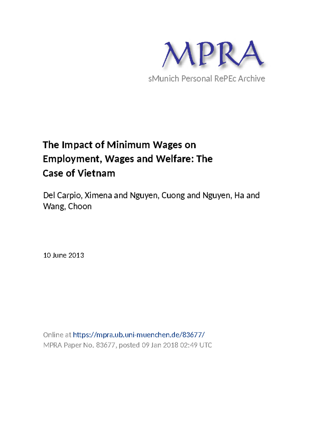 The Impact of Minimum Wages on Employment and Welfare in Vietnam (EASHS ...