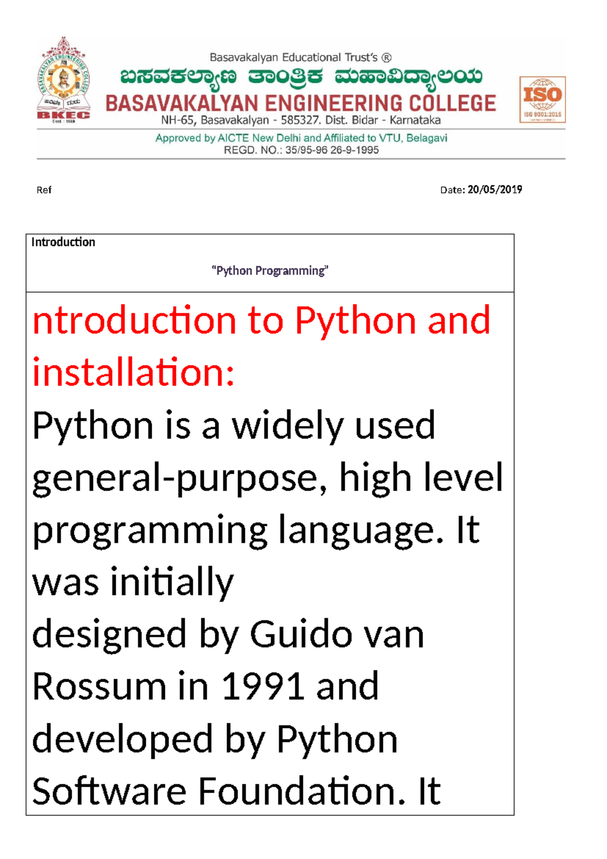 AOC007: Python Programming Handwritten Notes and Course Overview - Studocu