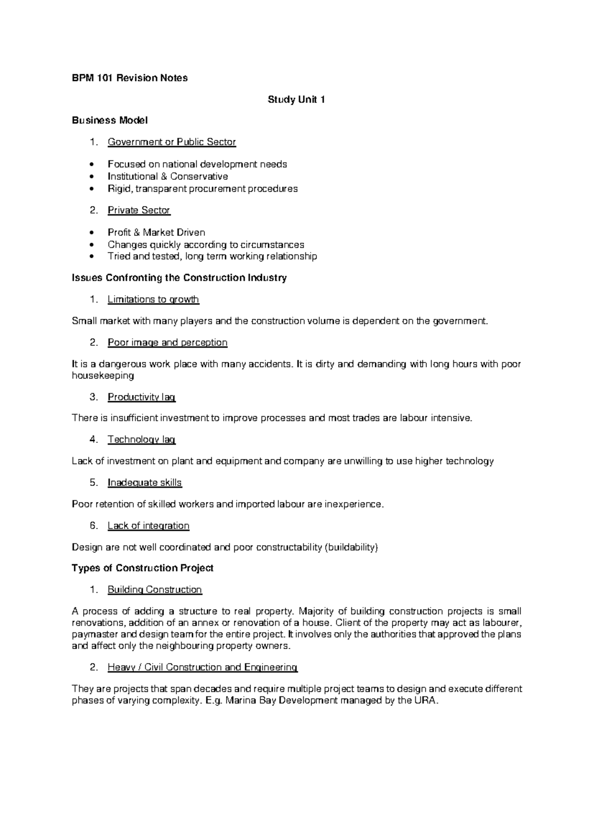 BPM 101 Revision Notes with Examination answer - BPM101 - Studocu
