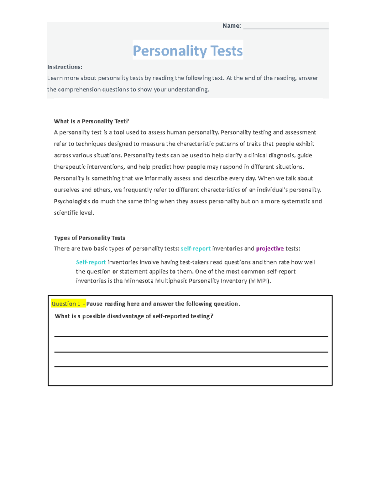 Personality Tests Overview and Comprehension - GPP3O - Studocu