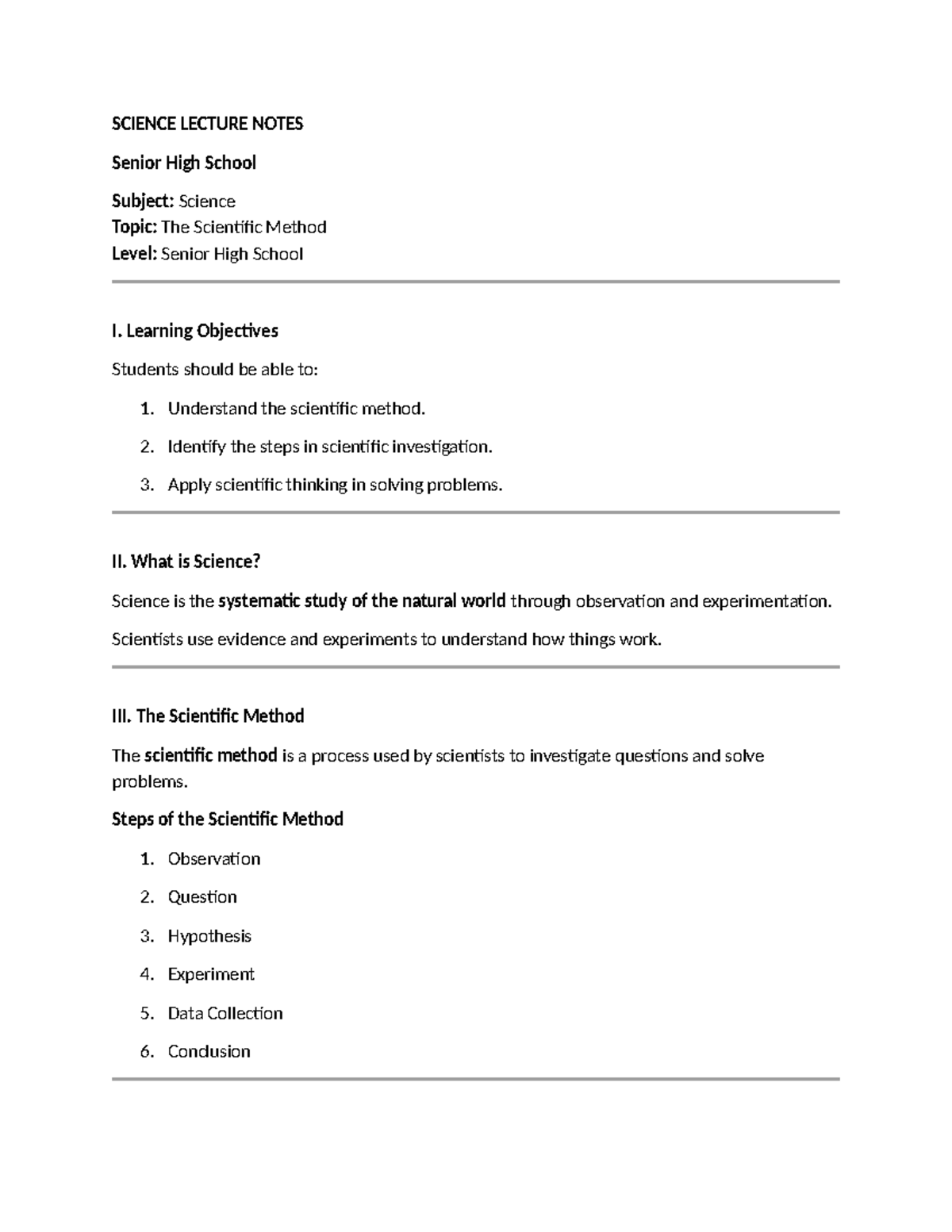 SCIENCE LECTURE NOTES: Understanding the Scientific Method - Studocu