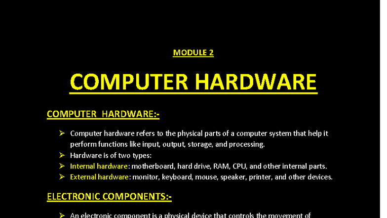 CF Short NOTE Module 2 - Computer Hardware Overview - Studocu