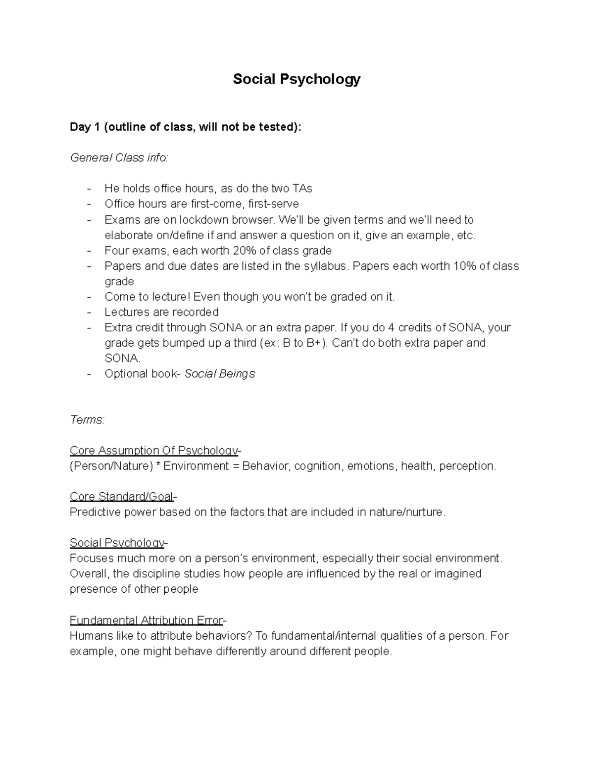 **PSY 101: Introduction to Social Psychology - Class Notes and Overview ...