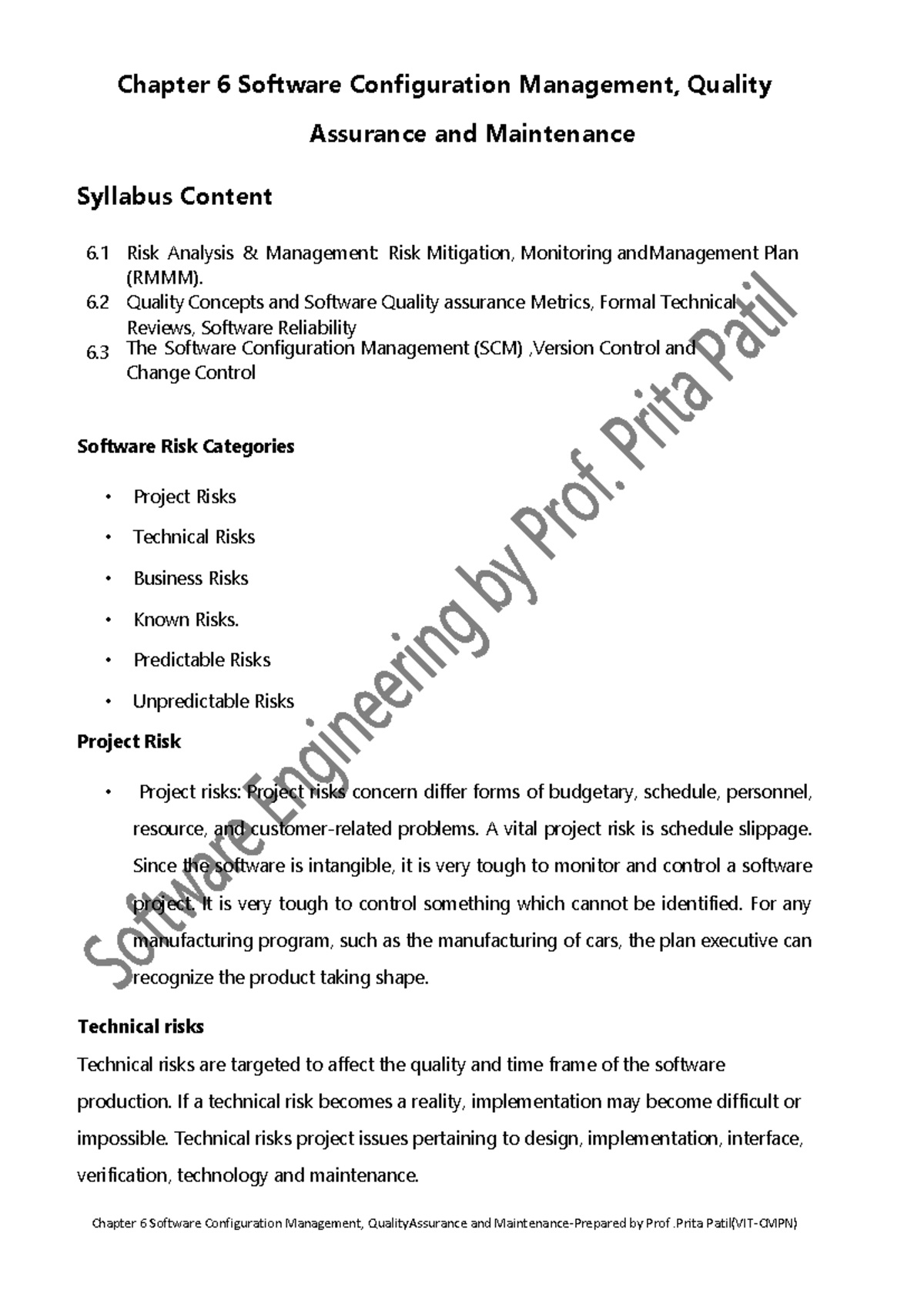 Chapter 6 Software Risk, Configuration Management & Quality Assurance ...