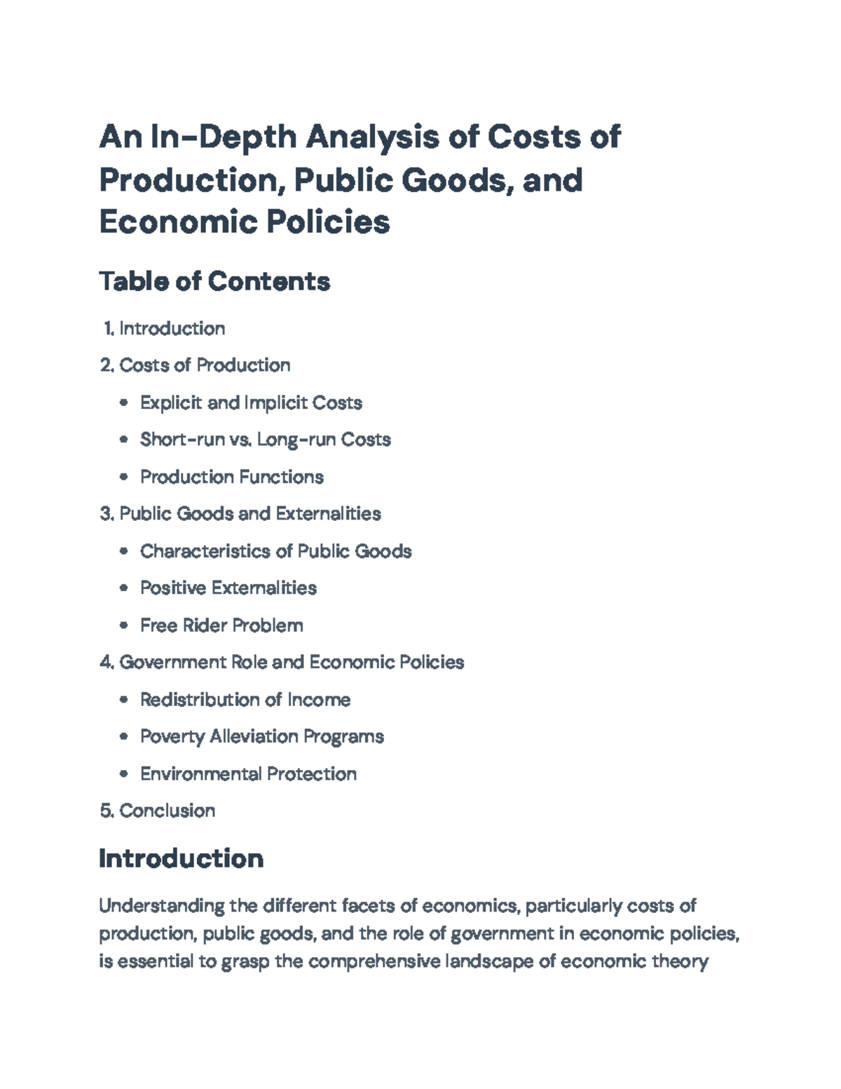 In-Depth Analysis of Costs of Production & Economic Policies (ECO 101 ...