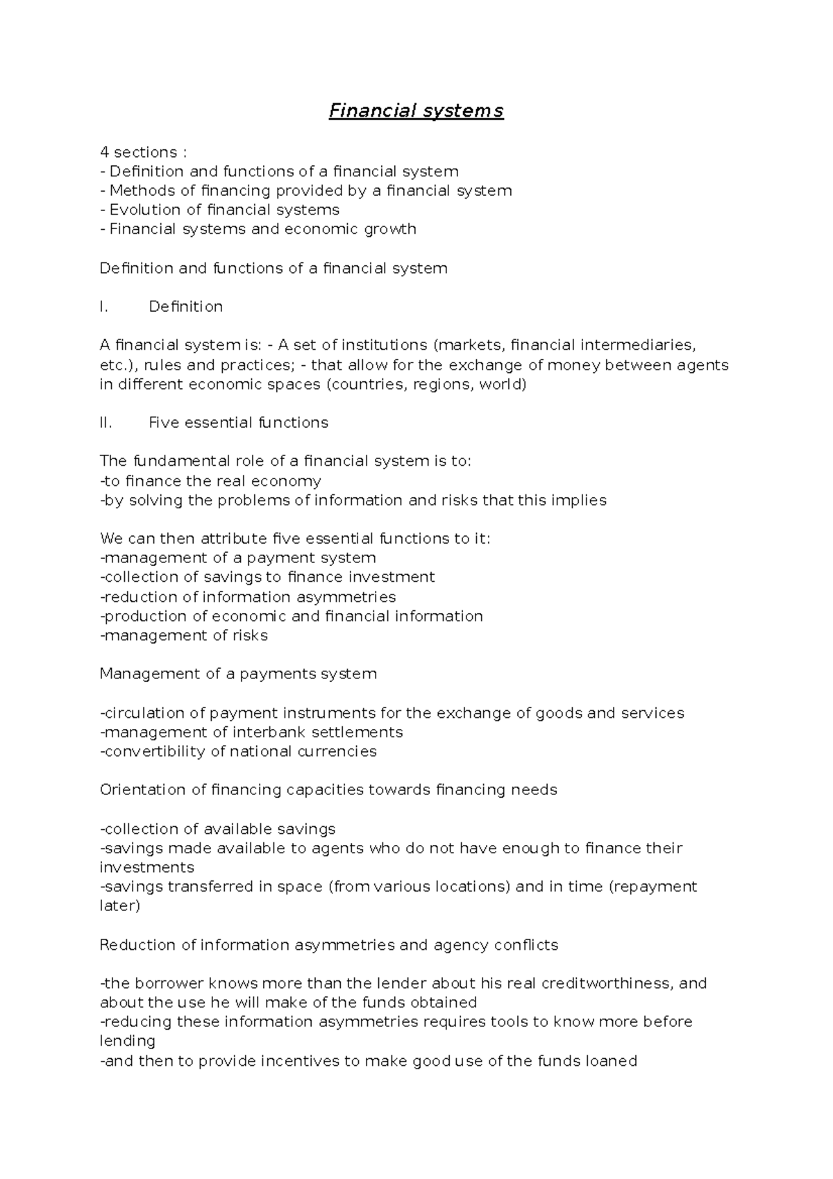 Financial systems - Lecture notes Finance notes - Financial systems 4 ...