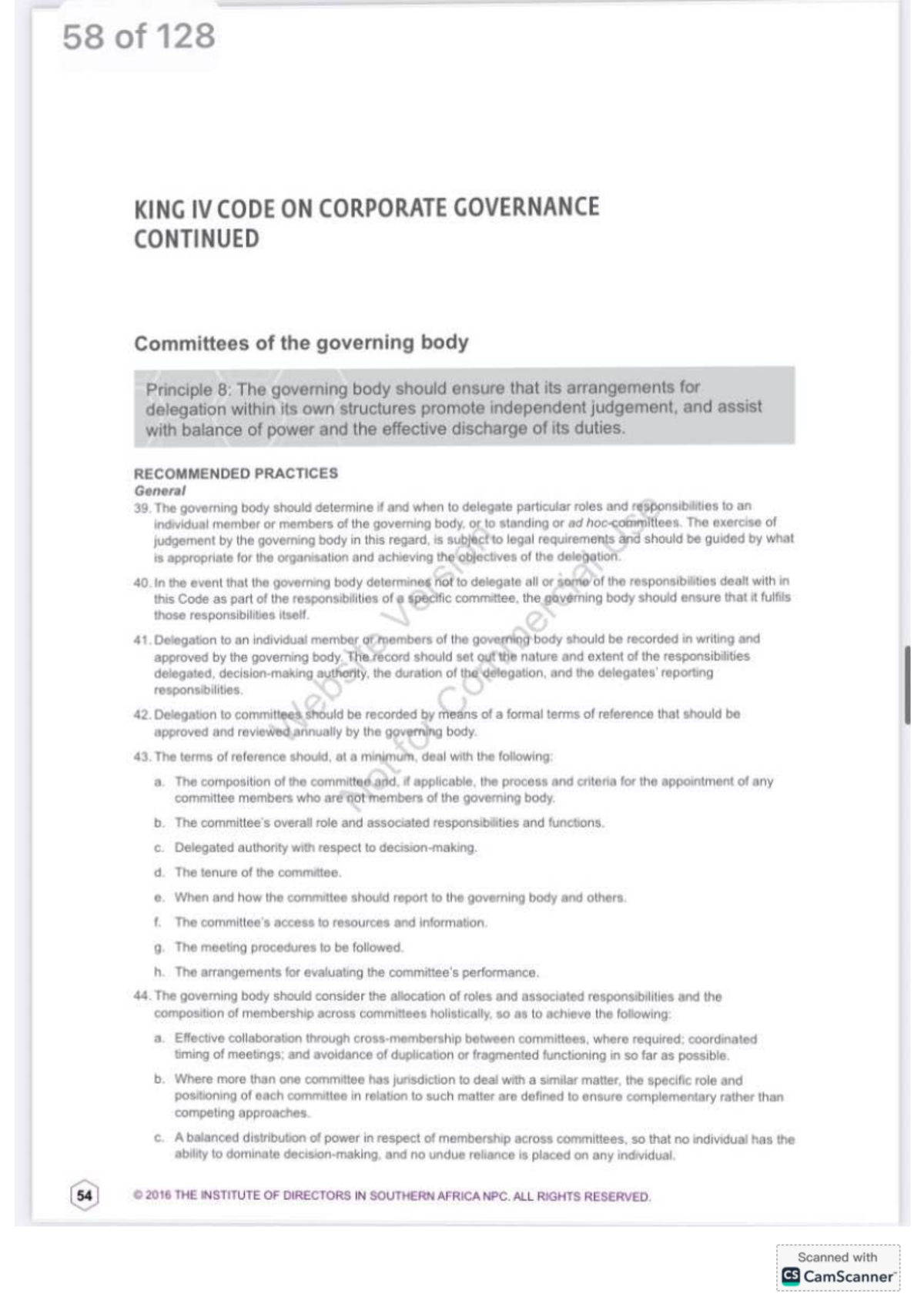 King IV - Principle 8: Corporate Governance Notes on Committees - Studocu