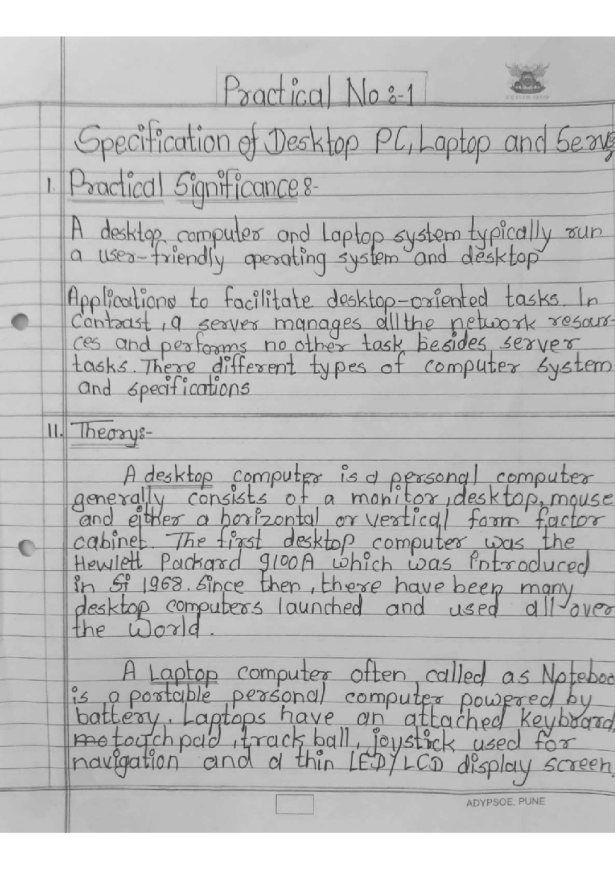 Practical No 1: Specifications for Desktop PCs, Laptops, and Servers ...