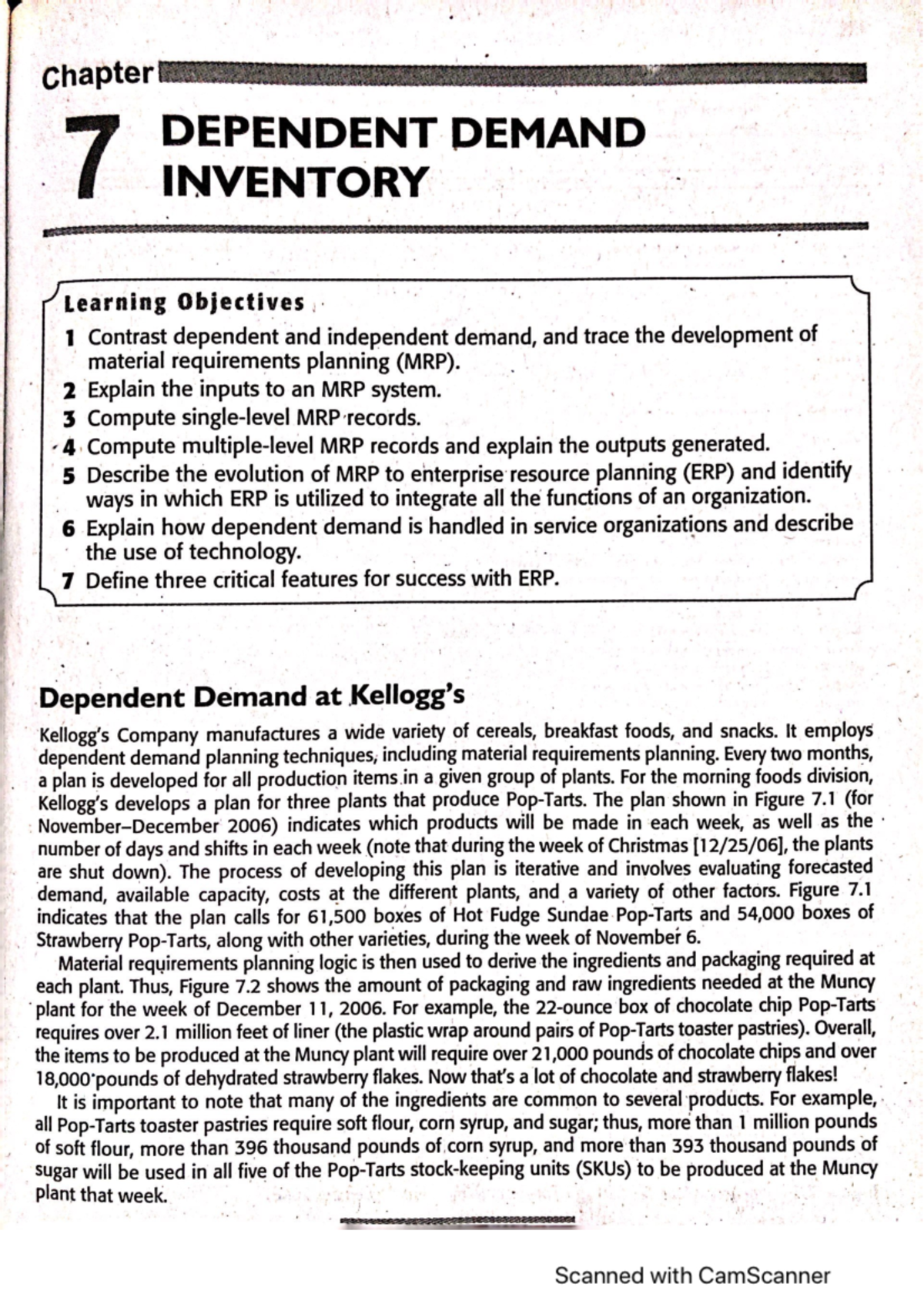Ch 7 - Dependent Demand Inventory Overview and Analysis - Studocu