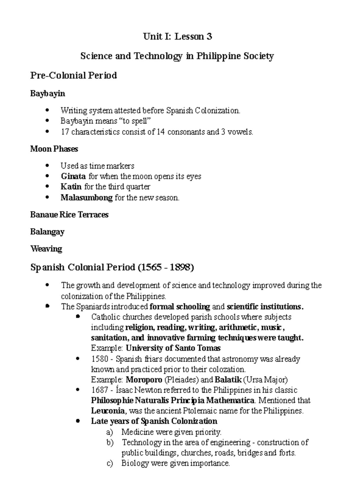 Sts notes - ............... - Unit I: Lesson 3 Science and Technology ...