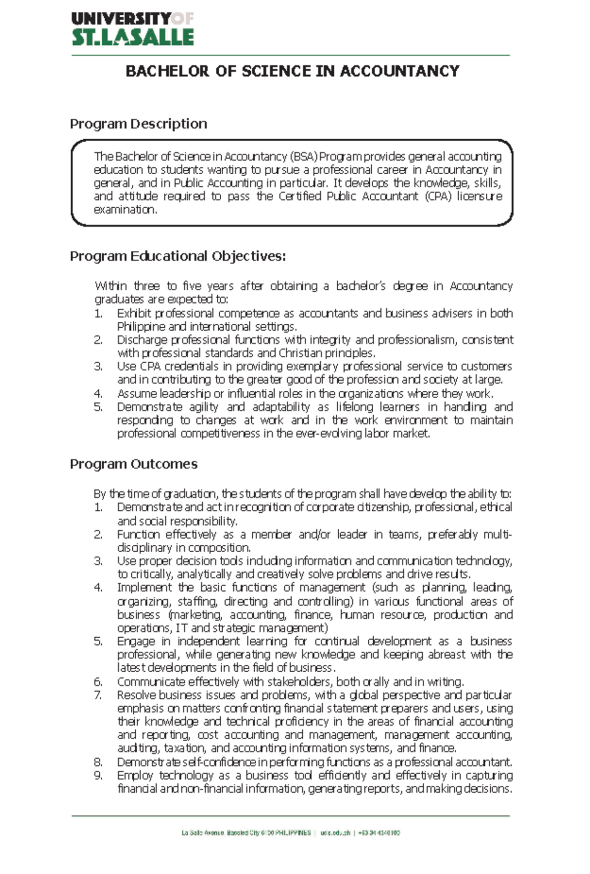 1.BS Accountancy - Comprehensive Curriculum Guide and Program Overview ...