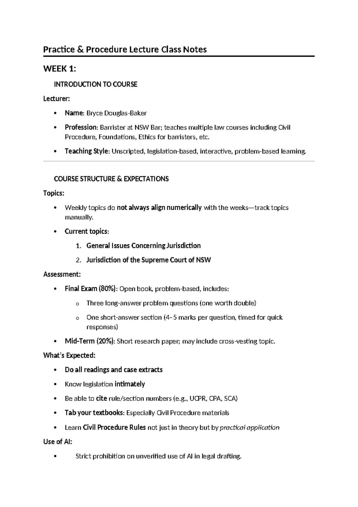 Practice & Procedure Class Notes - Practice & Procedure Lecture Class ...