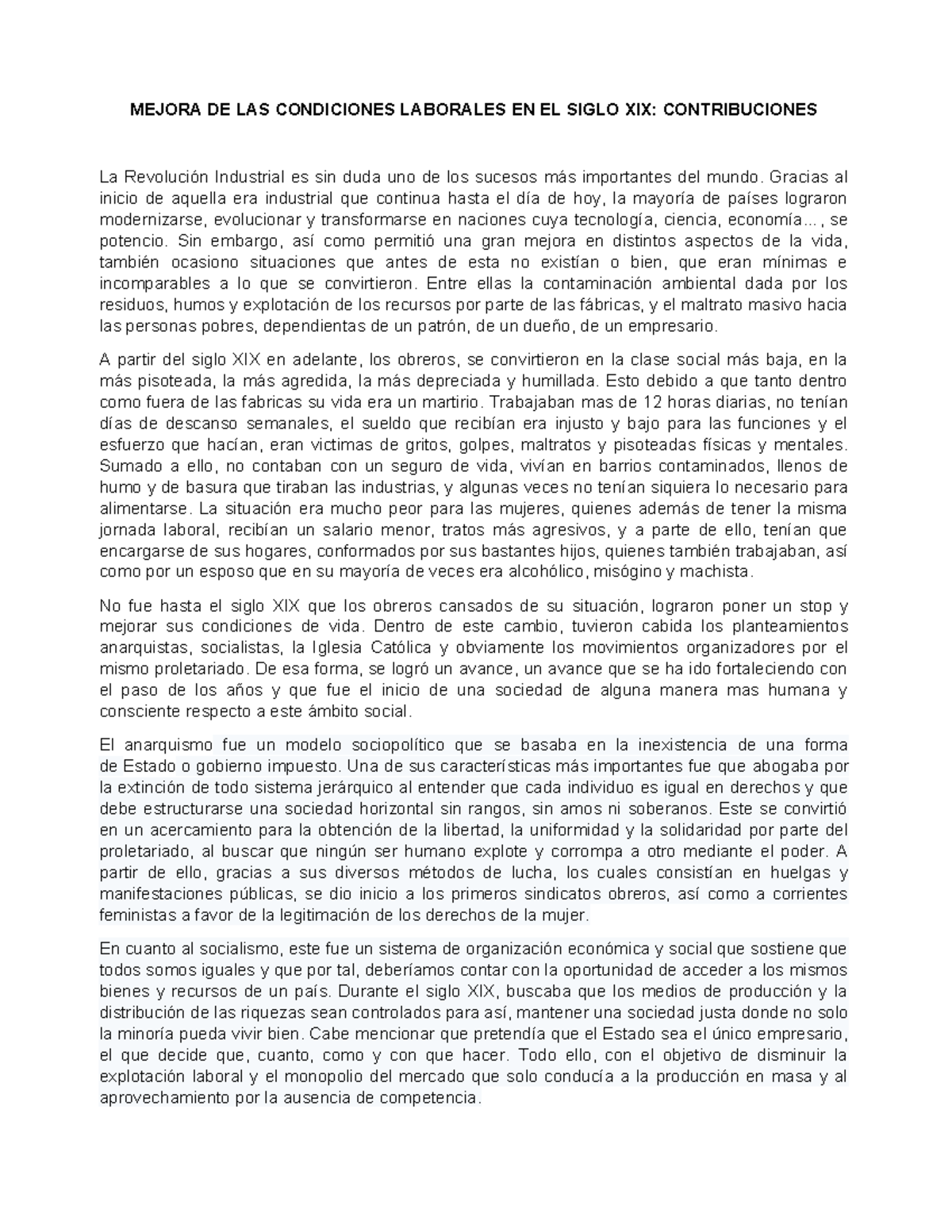 Texto Sociales - hola - MEJORA DE LAS CONDICIONES LABORALES EN EL SIGLO ...