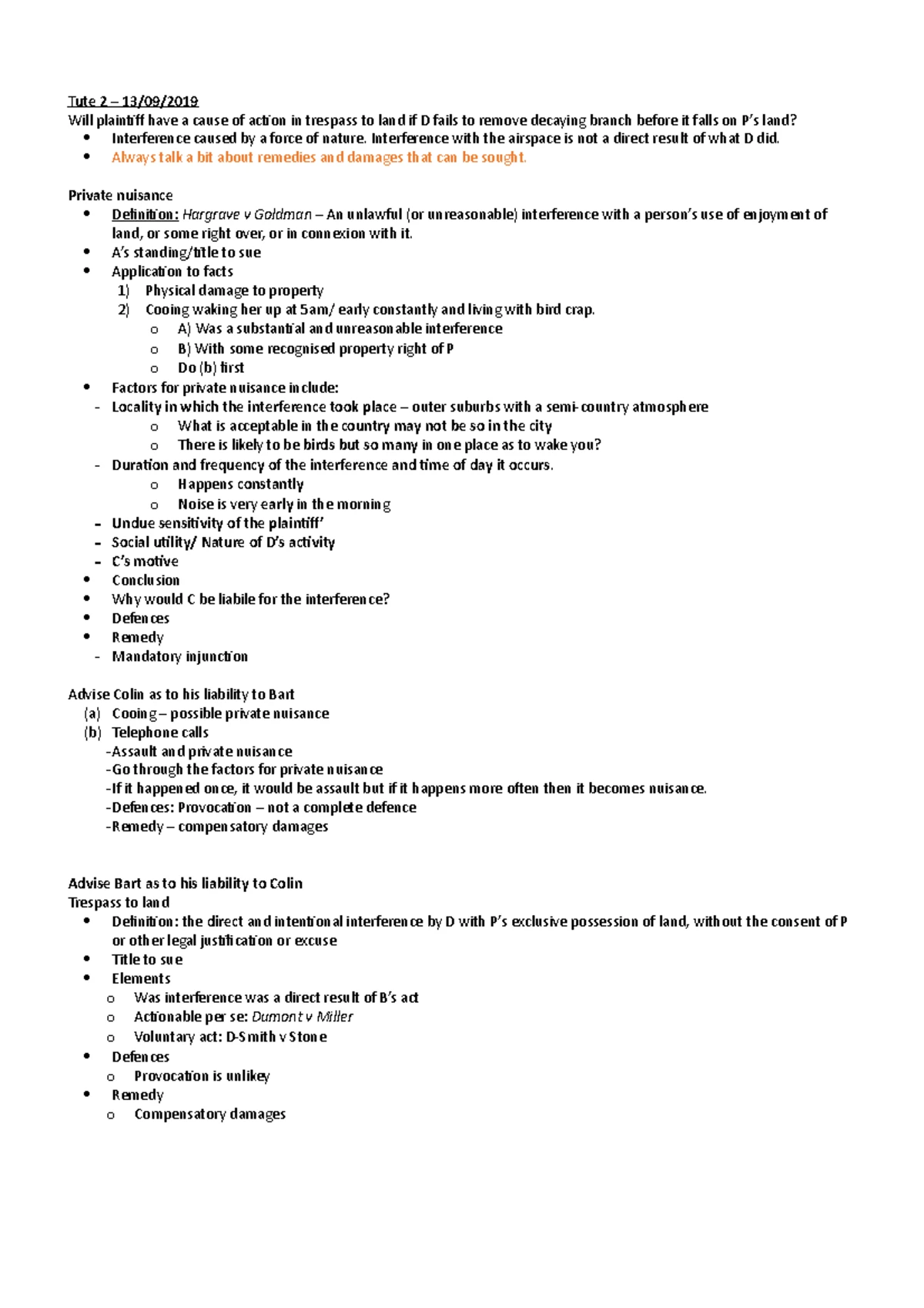 2020 S2 LAW1113 Torts Tutorial Booklet-JR final - LAW TORTS 2020 ...