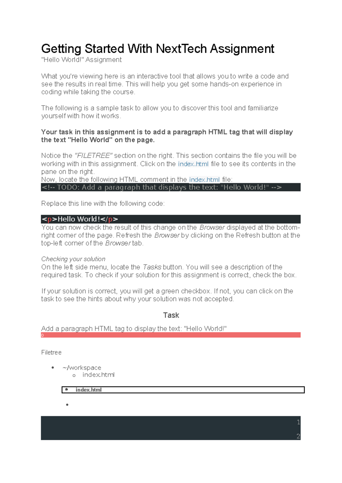 NextTech Assignment: Intro to HTML Paragraph Tag Task - Studocu