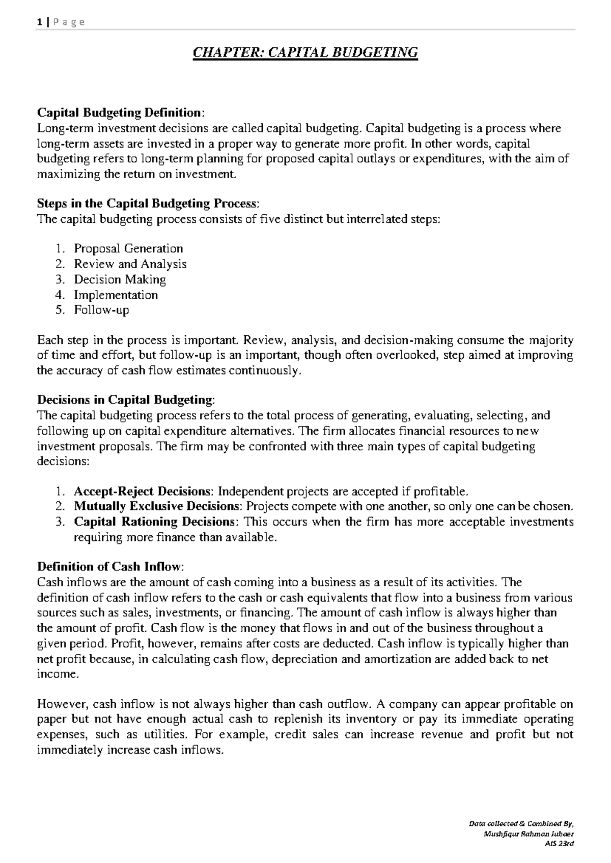 CHAPTER: CAPITAL BUDGETING & CAPITAL STRUCTURE - Key Concepts ...