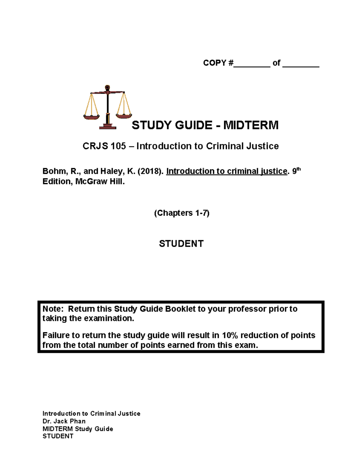 CRJS 105 - Midterm Study Guide: Intro to Criminal Justice - Studocu