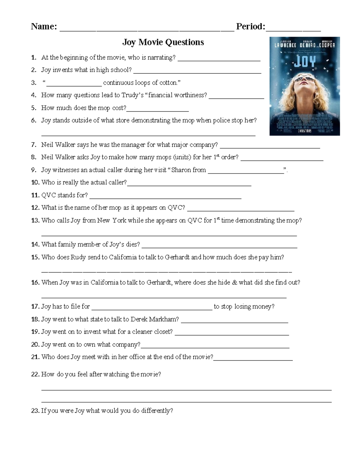 Joy Movie Discussion Questions - In-Depth Analysis and Reflections ...