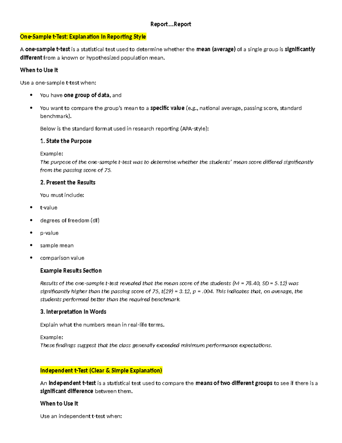 Statistical Tests Explained: A Guide for Report Writing - Studocu