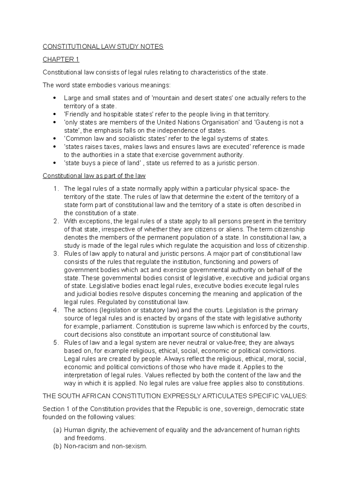 Constitutional Law Study Notes: Key Concepts and Valuations - Studocu