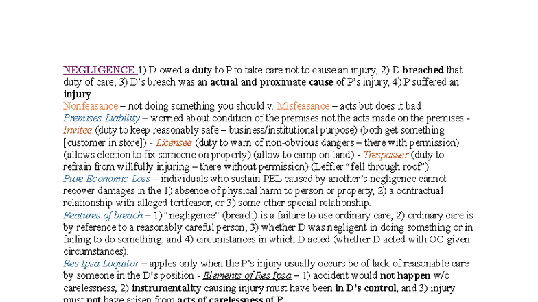 Torts 101: Final Exam Outline on Negligence Principles - Studocu
