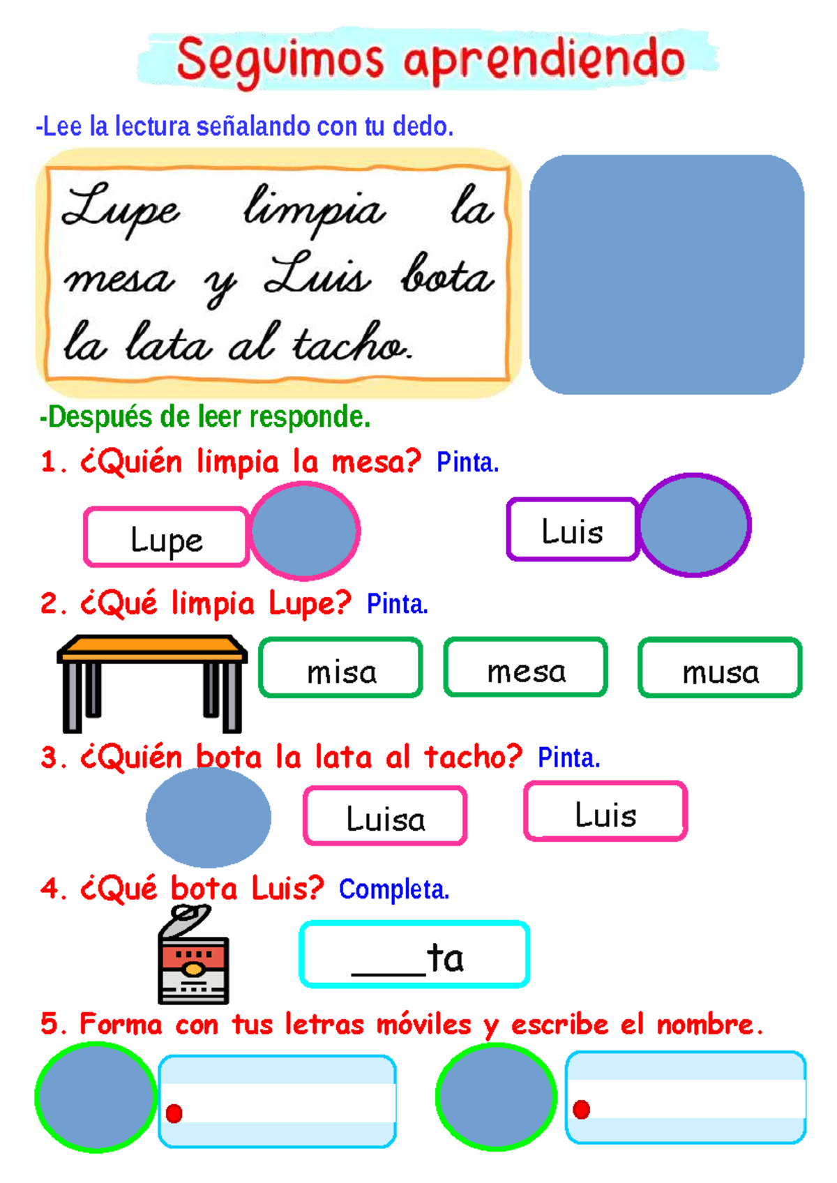 Ficha de Actividades de Lectura y Escritura - Letra L - Studocu