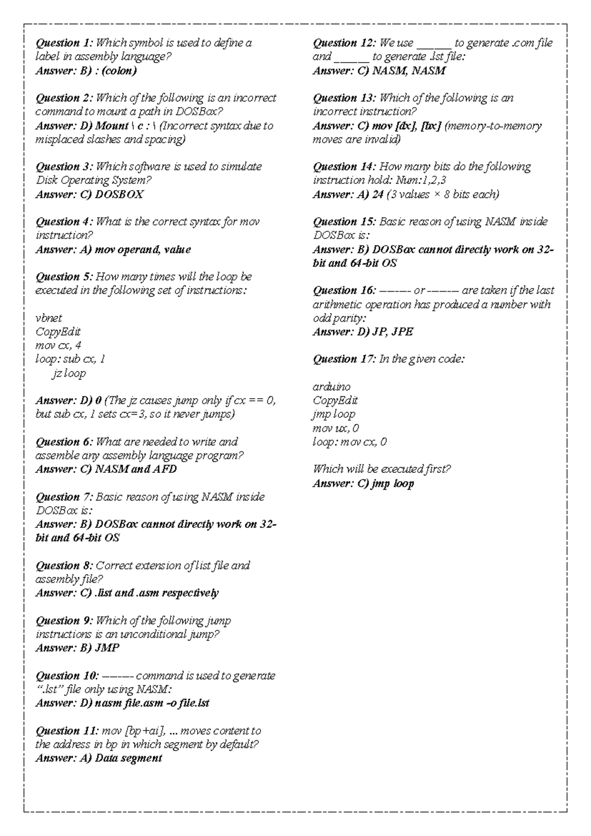 LAB 01 TO 04 CS401 AL - Assembly Language Fundamentals & Exercises ...