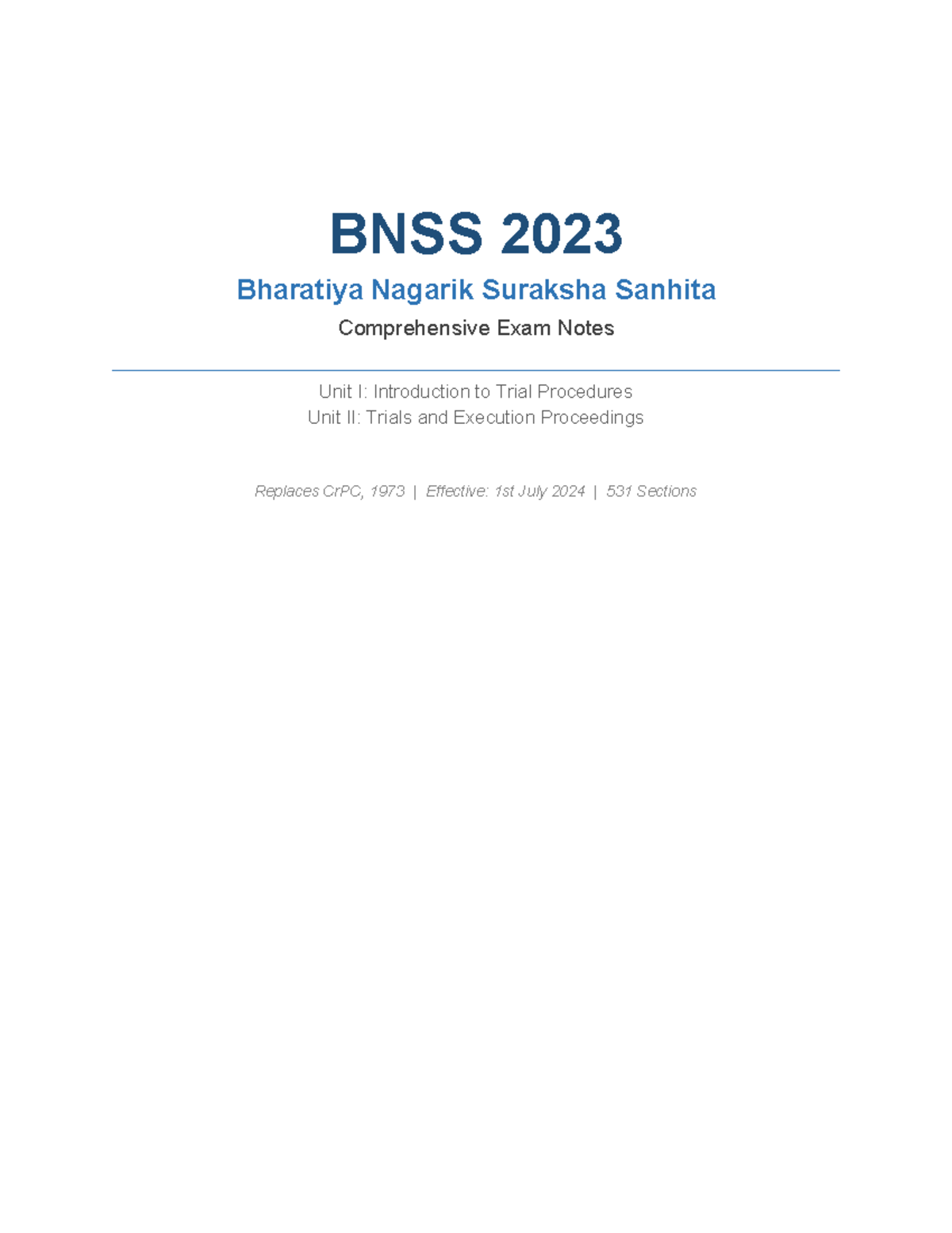 BNSS 2023 Comprehensive Exam Notes: Trial Procedures & Innovations ...