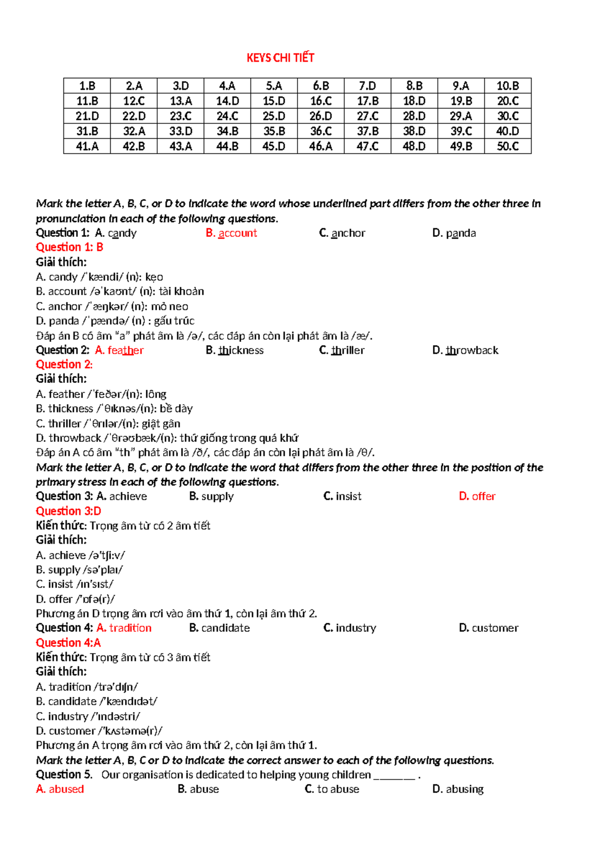 Mock Test 7 - Answers - ĐỀ ÔN TẬP - KEYS CHI TIẾT 1 2 3 4 5 6 7 8 9 10 ...