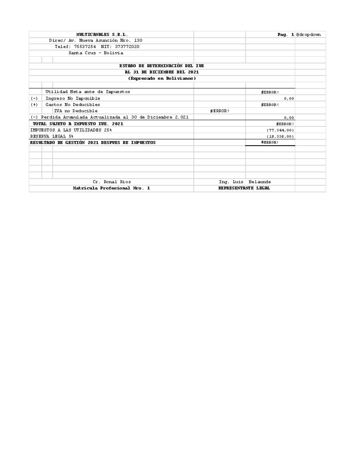 Modelo de Estado de Determinacion del IUE - MULTICANALES S.R. Pag. 1 ...