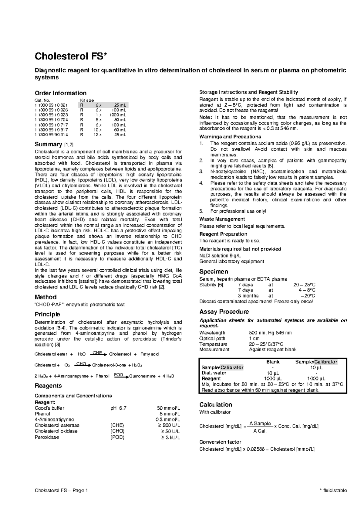 Cholesterol FS Reference Guide - PI-e-CHOL Lab 10-17 Analysis - Studocu